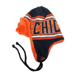 New Era NFL Chicago Bears Beanie Navy Blue Orange Word Trap Helmet Knit Hat